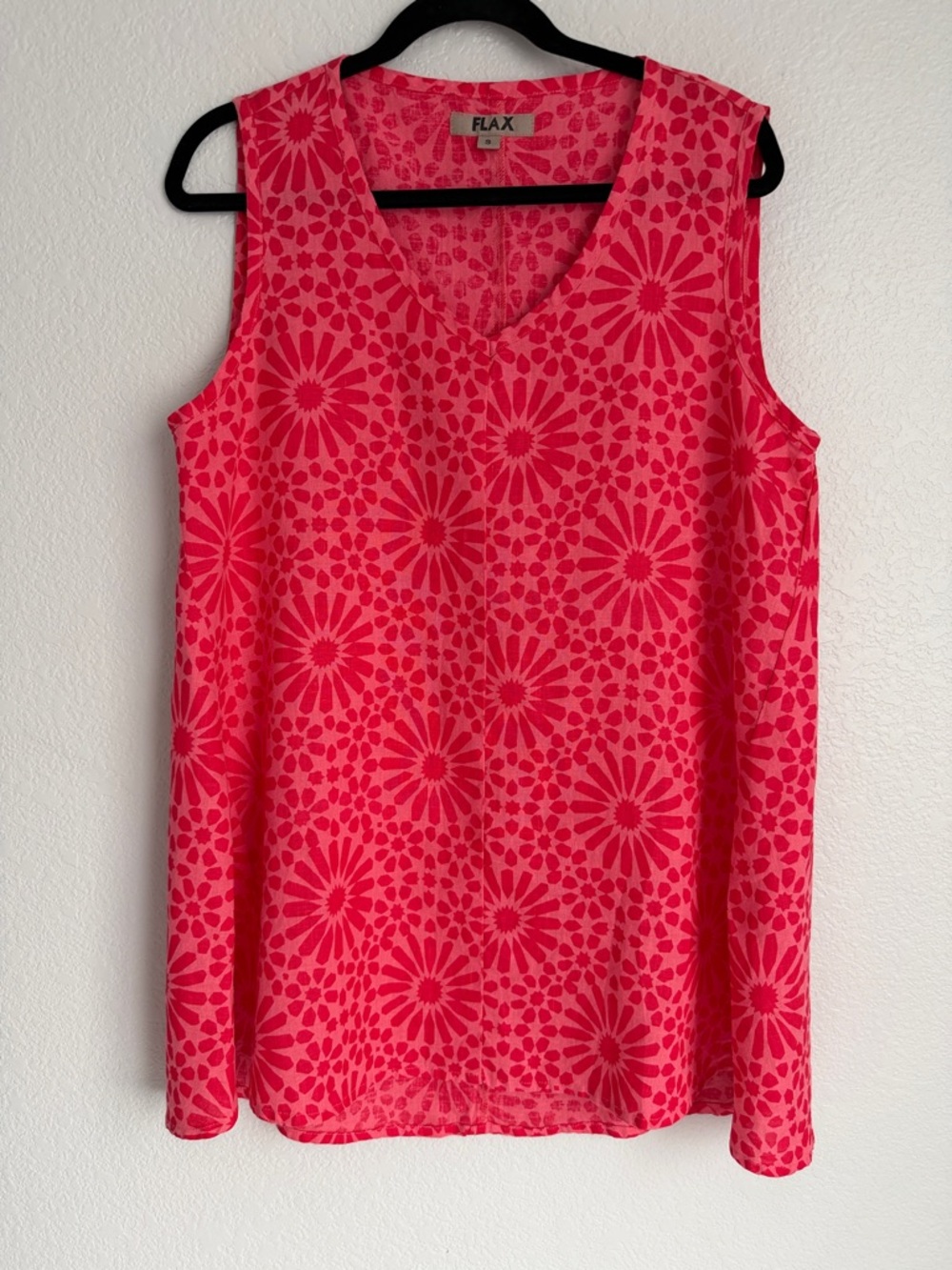 FLAX 100% Linen Pink Floral V-Neck Sleeveless Dress